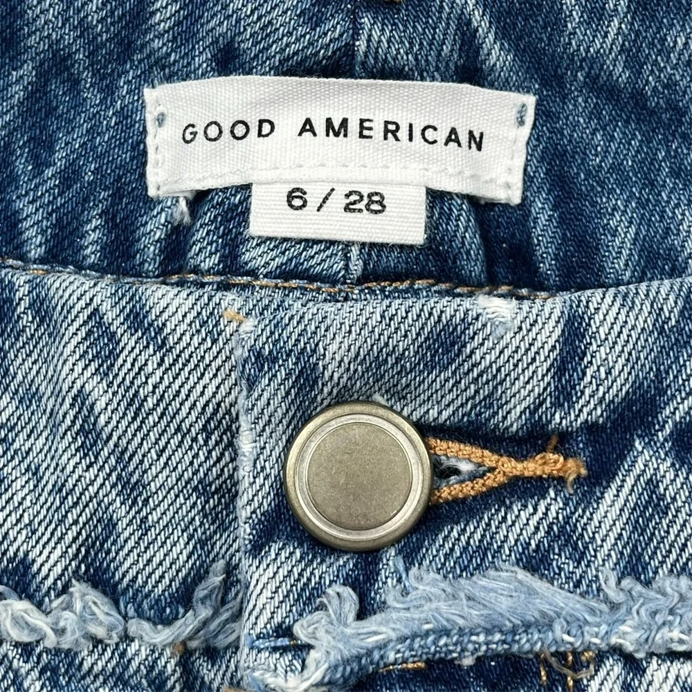 Good American Straight Leg Jeans Womens 6 Fits 28x29 Distressed‎ Bleach Splatter